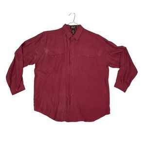 Vintage 80s Impact Mens 100% Silk Long Sleeve Button Down Shirt Burgundy Red, L